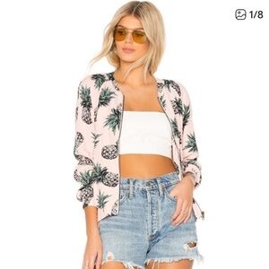 BB Dakota Light Pink Pineapple Bomber Jacket EUC
